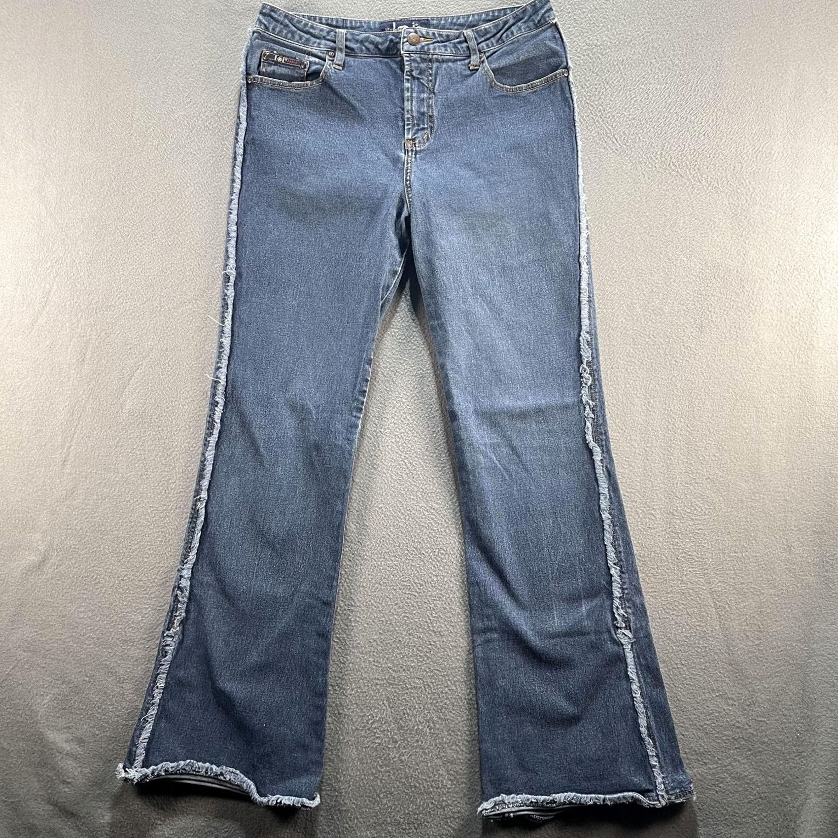 Vintage LEI Jeans Womens 13 Blue Bootcut Flare Stretch Denim High Rise Frayed Hem Pants Size 34" / US 12 / IT 48 - 2 Thumbnail