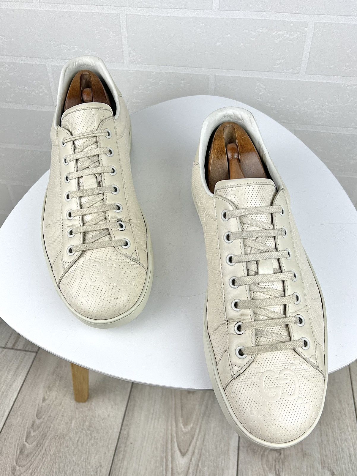 Gucci GUCCI Sneakers Leather Embossed GG Interlocking Monogram Men Size US 11.5 / EU 44-45 - 3 Thumbnail