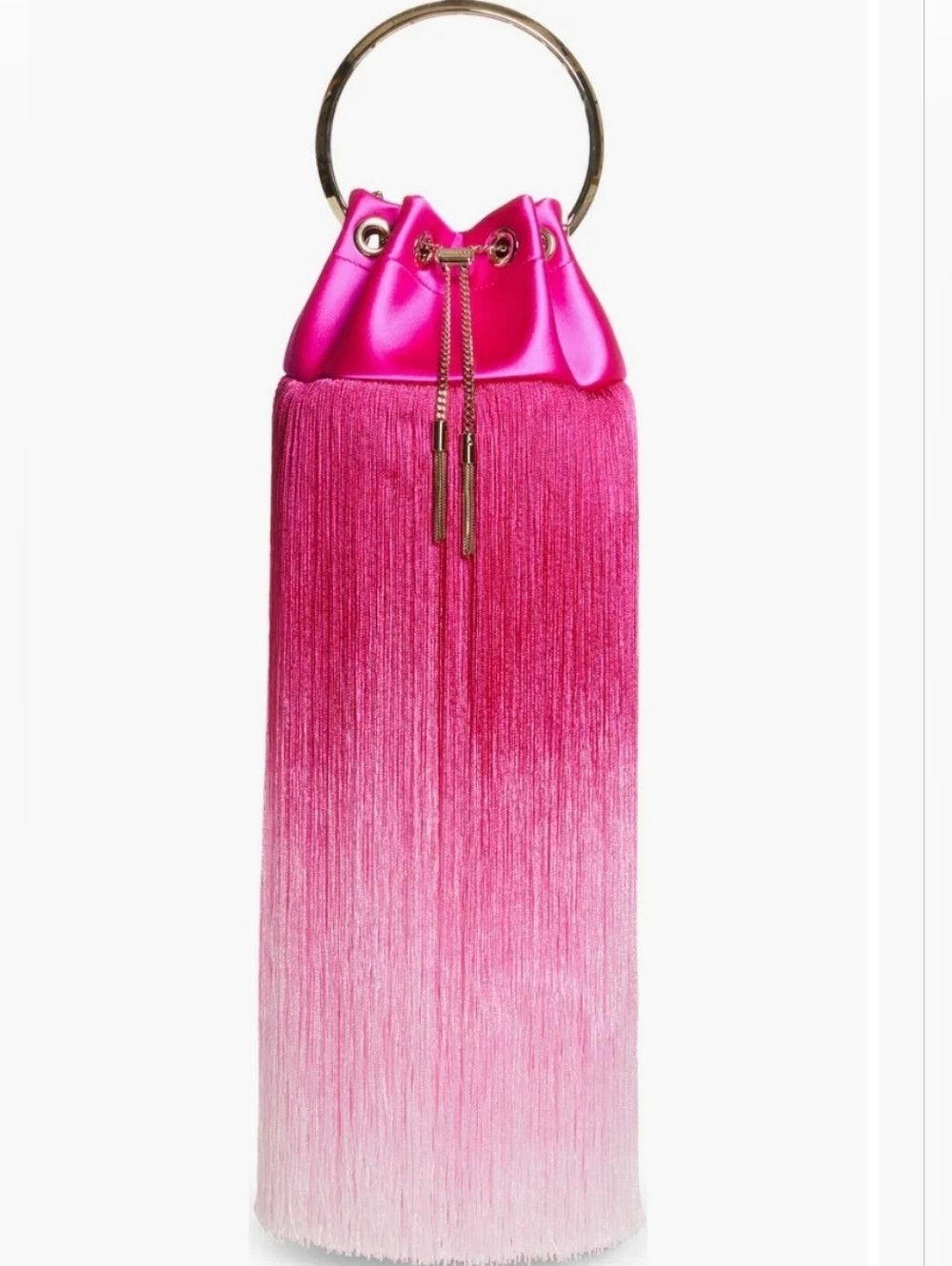 Jimmy Choo Jimmy Choo Bon Bon Small Fringed Satin Bucket Bag - Fuchsia Size ONE SIZE - 1 Thumbnail