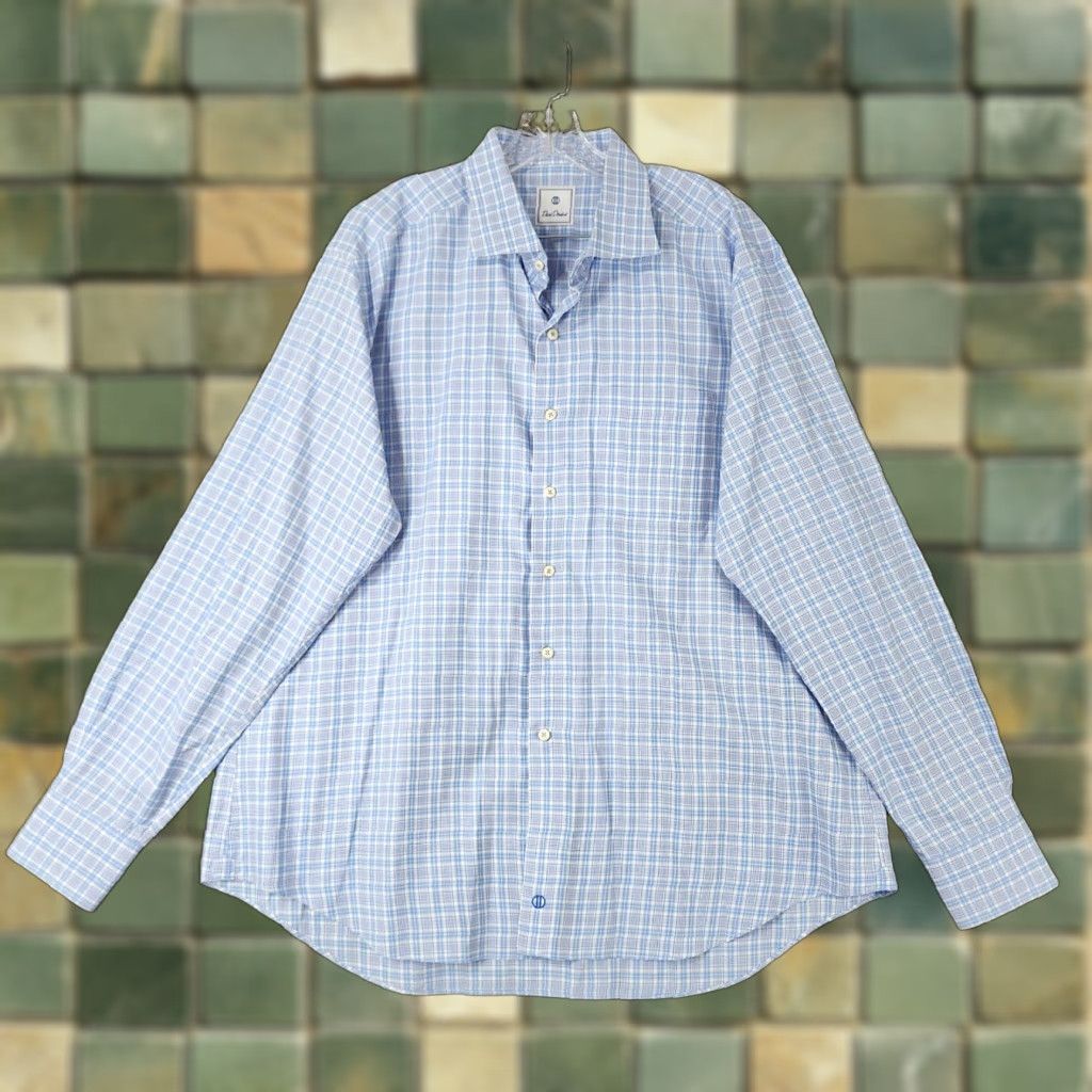 David Donahue David Donahue Dress Shirt Men 2XL Blue Plaid Long Sleeve Mens Size 48R - 1 Thumbnail