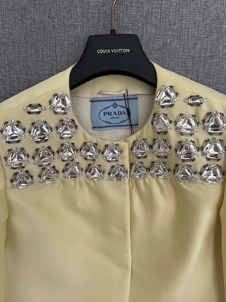 Prada Prada Goose yellow rhinestone decorated round-neck suit jac Size US XXS / EU 40 - 3 Thumbnail