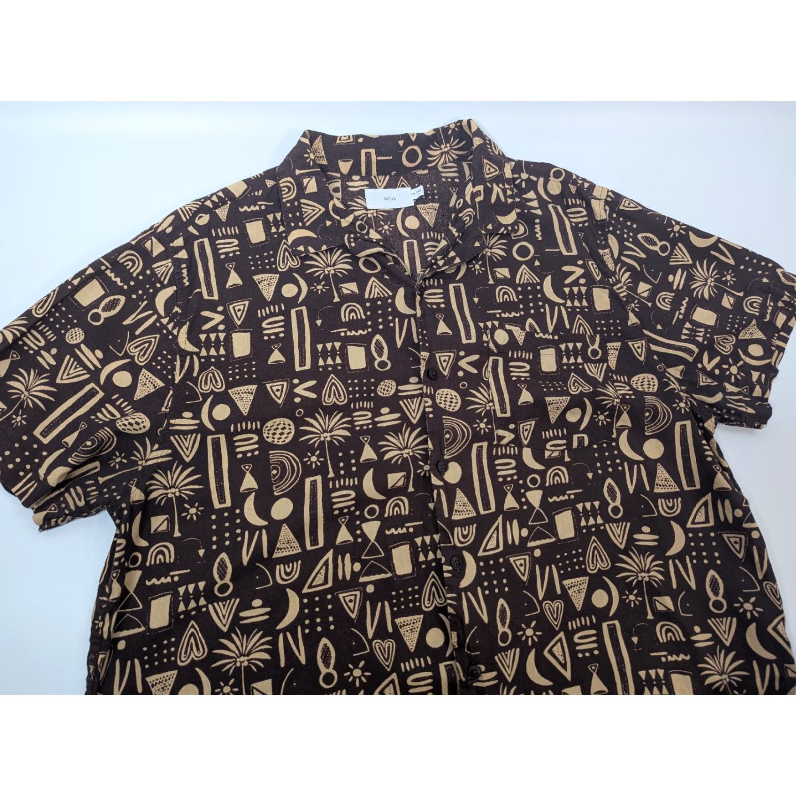 Onia Onia Hawaiian Camp Shirt Mens XL Cotton Modal Brown Tribal Geo Vacation Size US XL / EU 56 / 4 - 2 Thumbnail