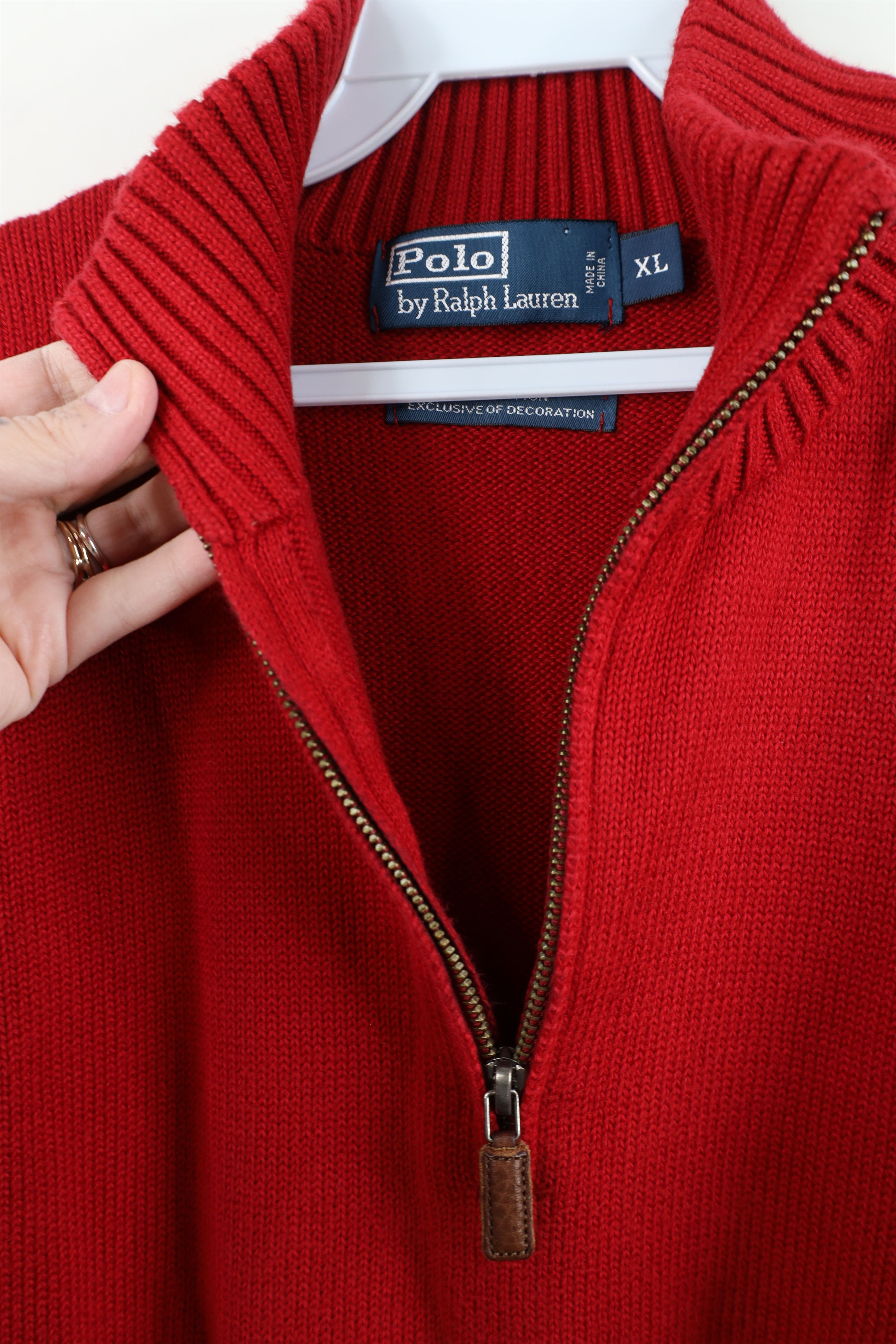 Ralph Lauren Vintage 90s Ralph Lauren Ribbed Knit Half Zip Sweater Red Size US XL / EU 56 / 4 - 5 Thumbnail
