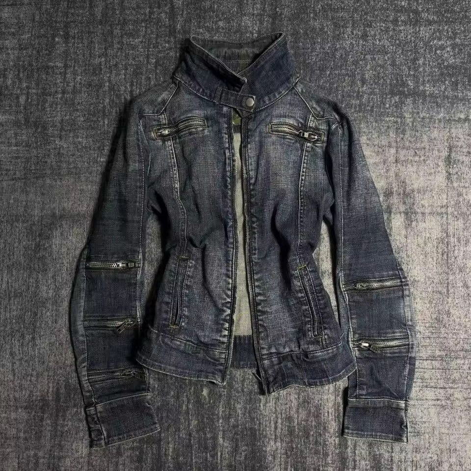 Jean Vintage Retro Style Gothic Zipper Denim Jacket Y2k Size S / US 4 / IT 40 - 1 Thumbnail