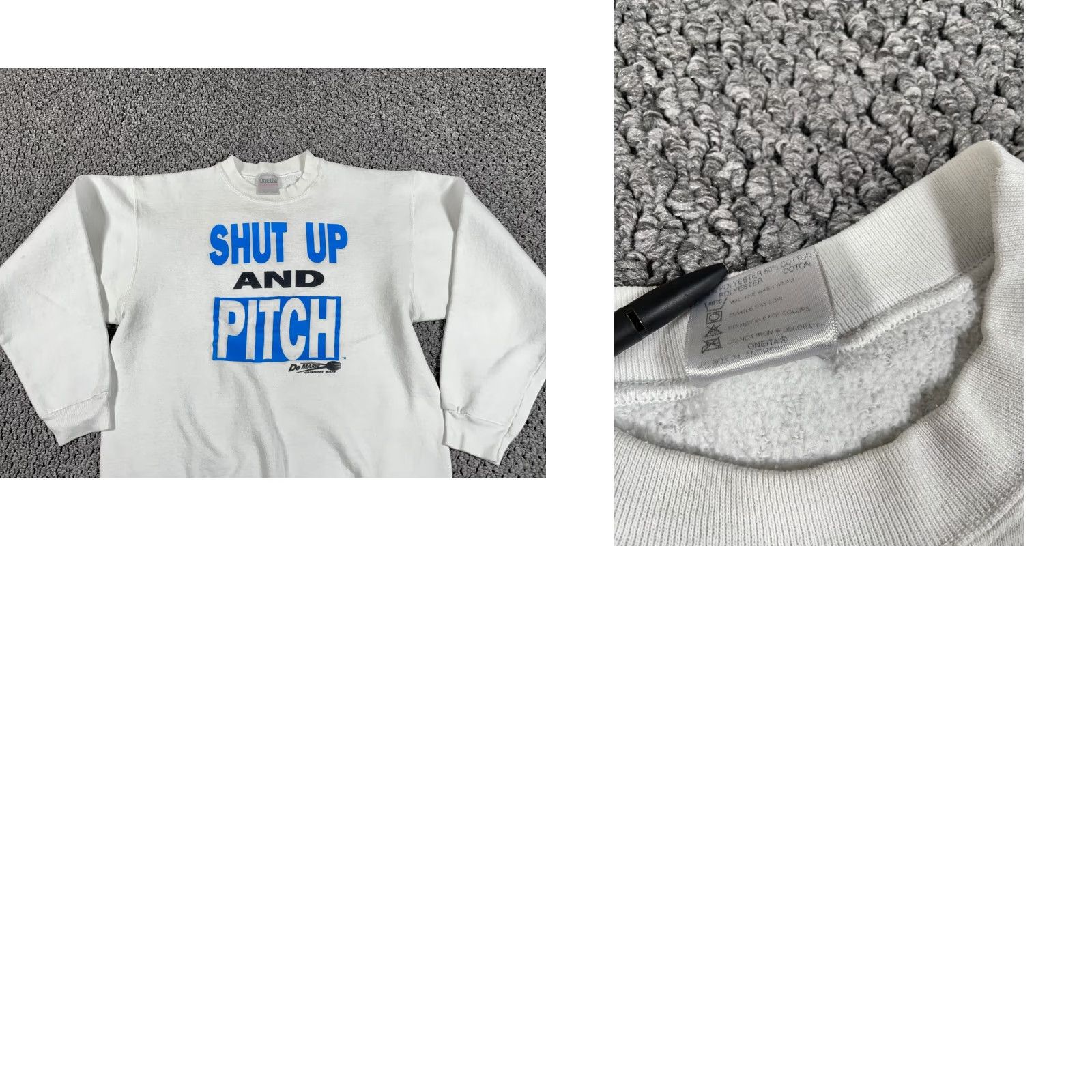 Vintage VTG 90s Shut Up and Pitch Sweatshirt Adult XL White Oneita Power Sweaters Size US XL / EU 56 / 4 - 9 Thumbnail