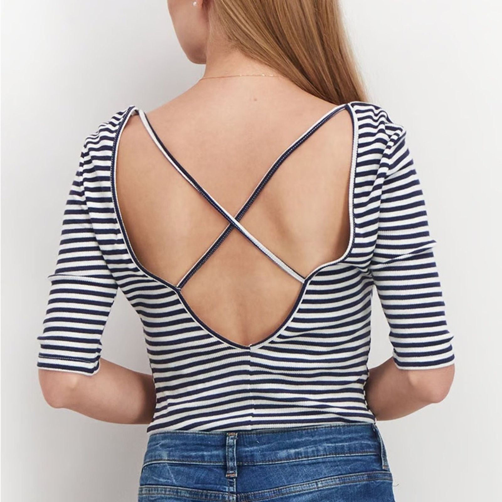 Avec Ces Freres NWT! Avec Les Filles Bodysuit, White/Navy Stripes, Size S Size S / US 4 / IT 40 - 4 Thumbnail