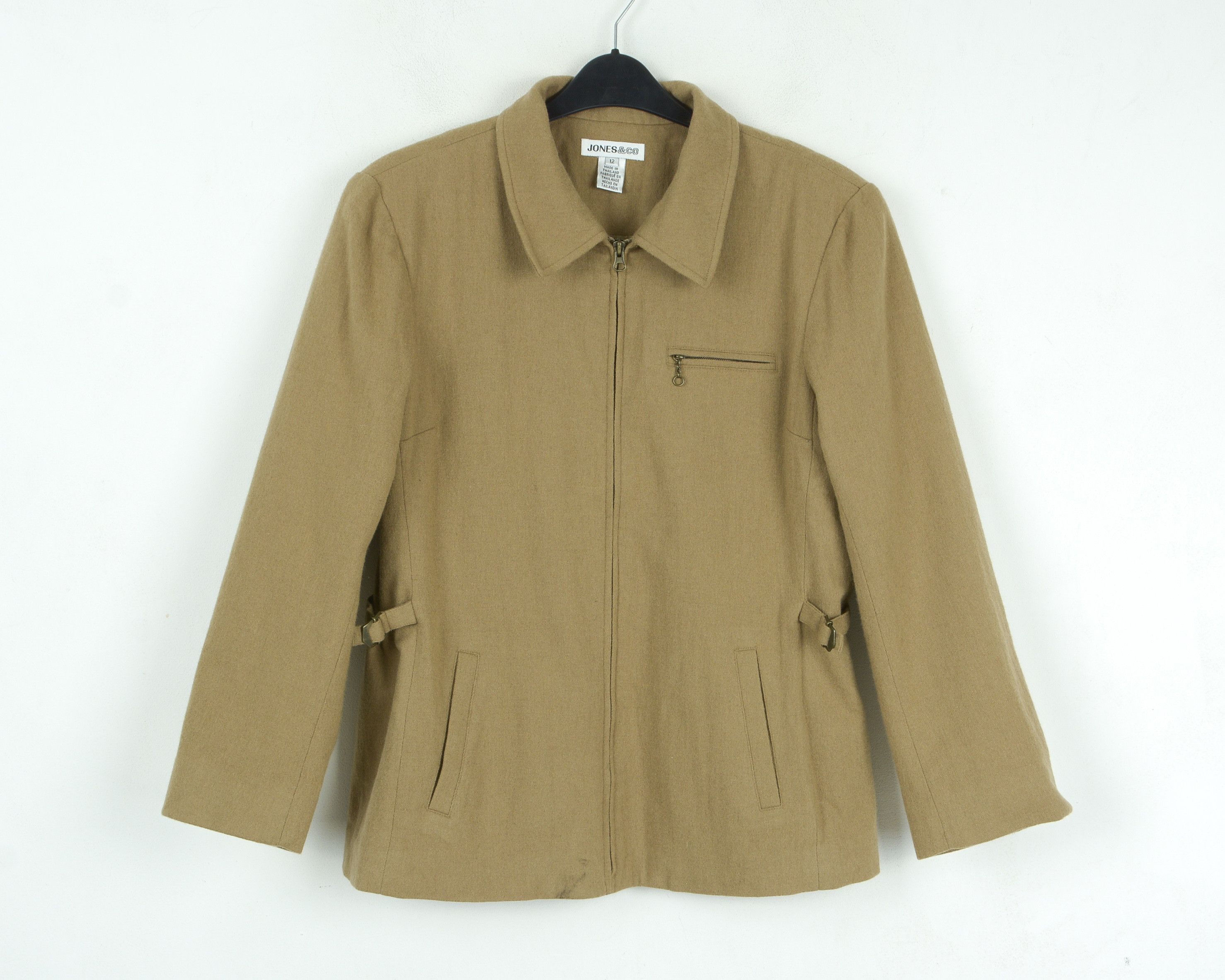Jones New York JONES & CO Suit Jacket Wool Blend Zip Coat US 12 Tan UK 16 Size L / US 10 / IT 46 - 2 Thumbnail