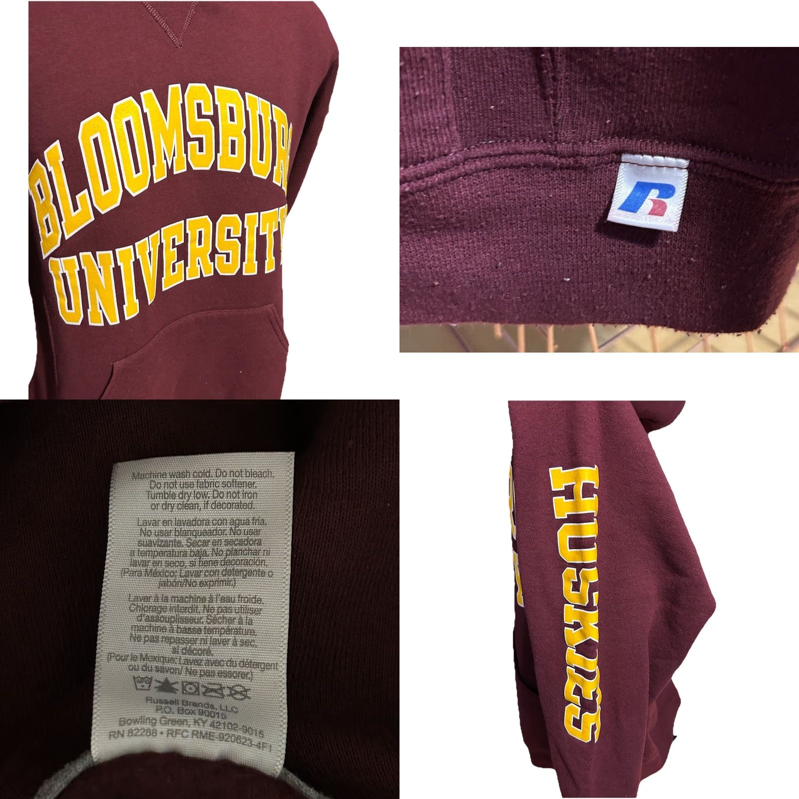Vintage VTG Bloomsburg University Huskies Hoodie Pullover Russell Maroon Adult Medium Size US M / EU 48-50 / 2 - 8 Thumbnail