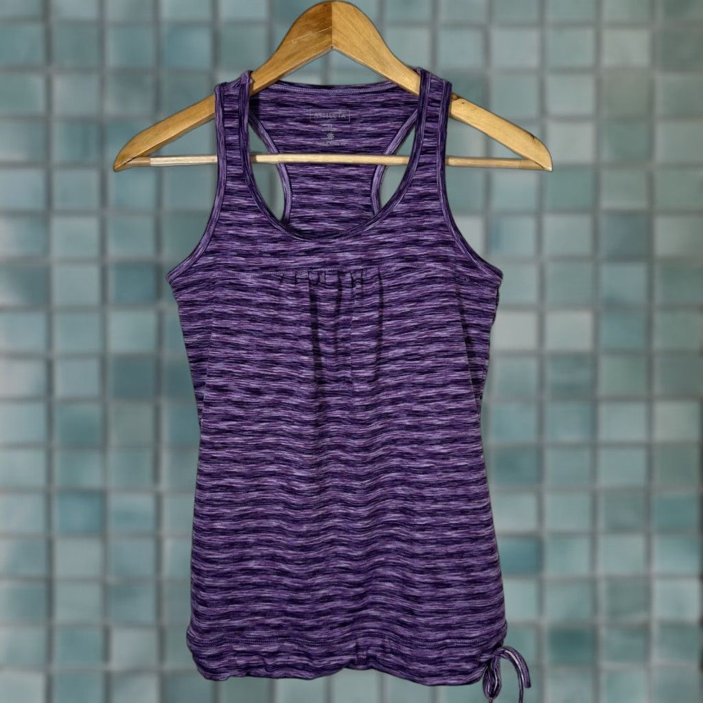 Athleta Athleta Tank Top Racerback XS Purple Space Dye with Drawstring Hem Built-In Bra Moisture Wicking Activewear Shirt Woman Size XS / US 0-2 / IT 36-38 - 1 Thumbnail