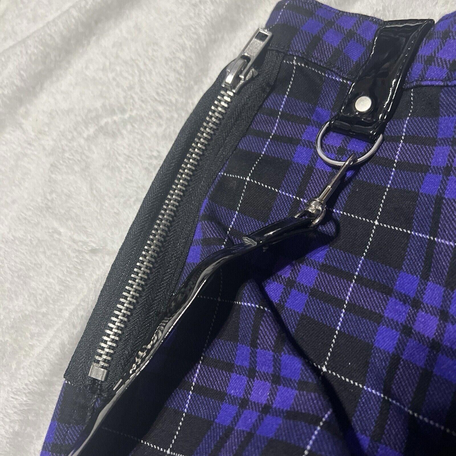 Designer Widow Plaid Bondage Pants Black Purple High Rise Suspenders Size 26" / US 2 / IT 38 - 4 Thumbnail
