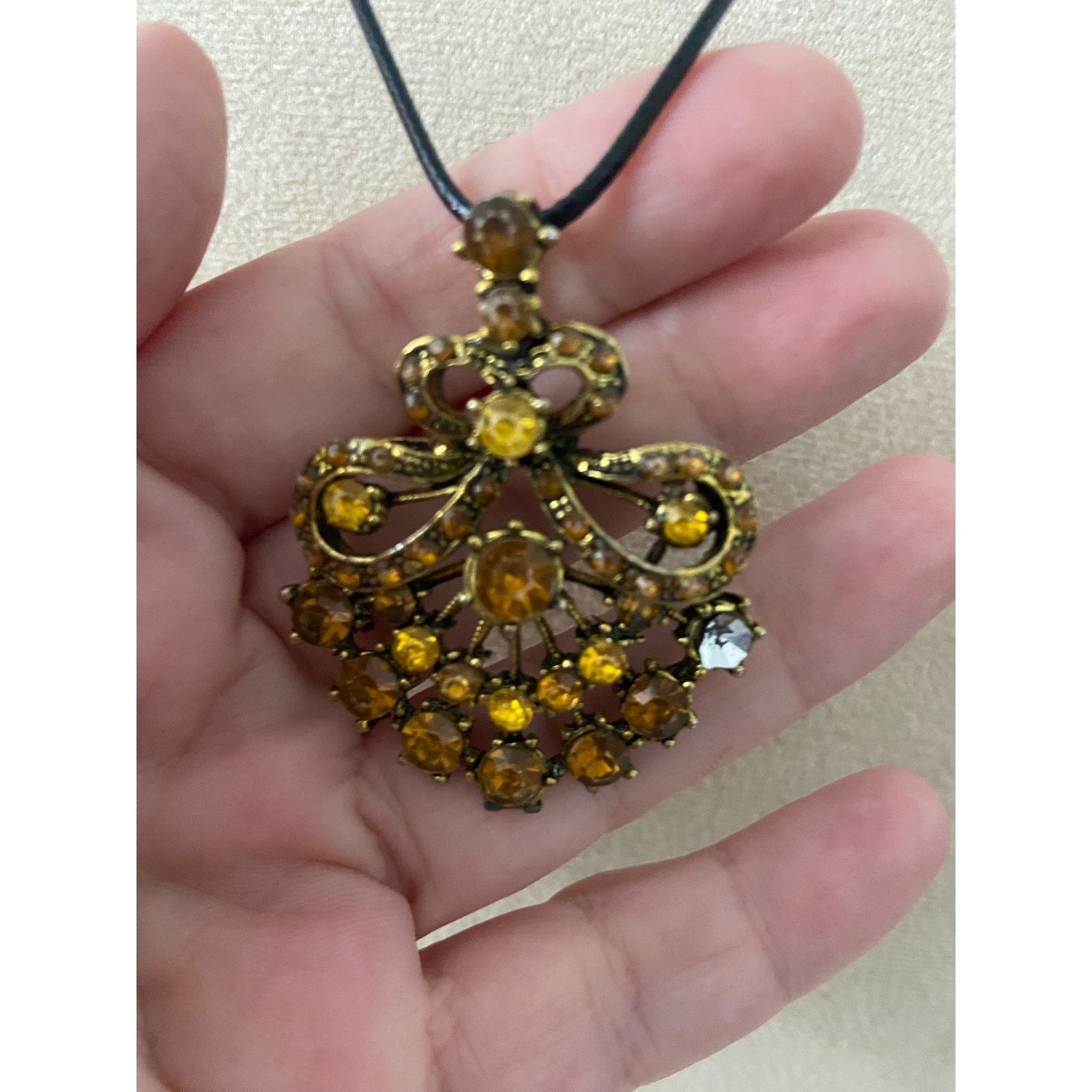 Vintage brown glass pendant necklace Size ONE SIZE - 2 Thumbnail
