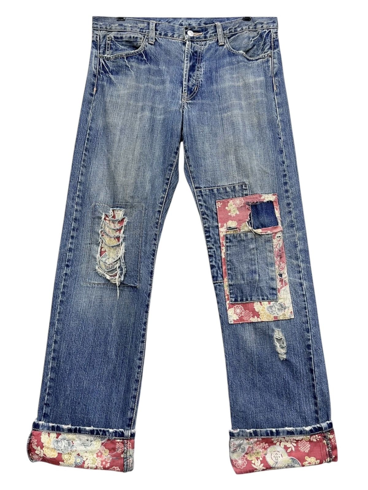 Takeo Kikuchi 🔥Vintage TAKEO KIKUCHI Distressed Ripped Patchwork Mudmax Size US 33 - 1 Thumbnail