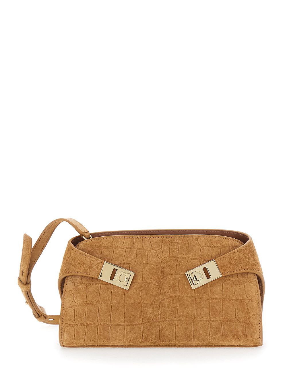 Salvatore Ferragamo Beige Crossbody bag 'Hug' with Gancini buckle in Suede Women Size ONE SIZE - 1 Thumbnail
