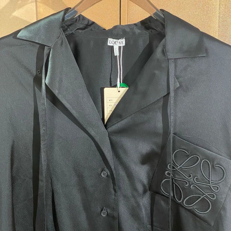 Loewe LOEWE Black embroidered logo silk shirt Size M / US 6-8 / IT 42-44 - 3 Thumbnail