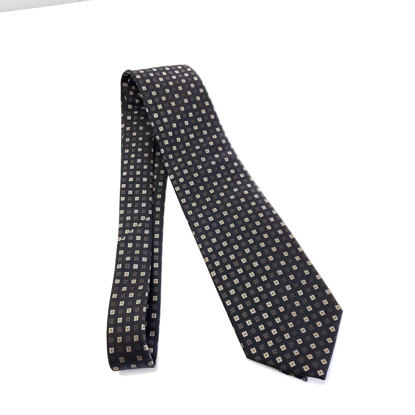 Vintage Leonardo NY Woven Microfiber Brown Check Geometric Silk Tie Size ONE SIZE - 6 Thumbnail
