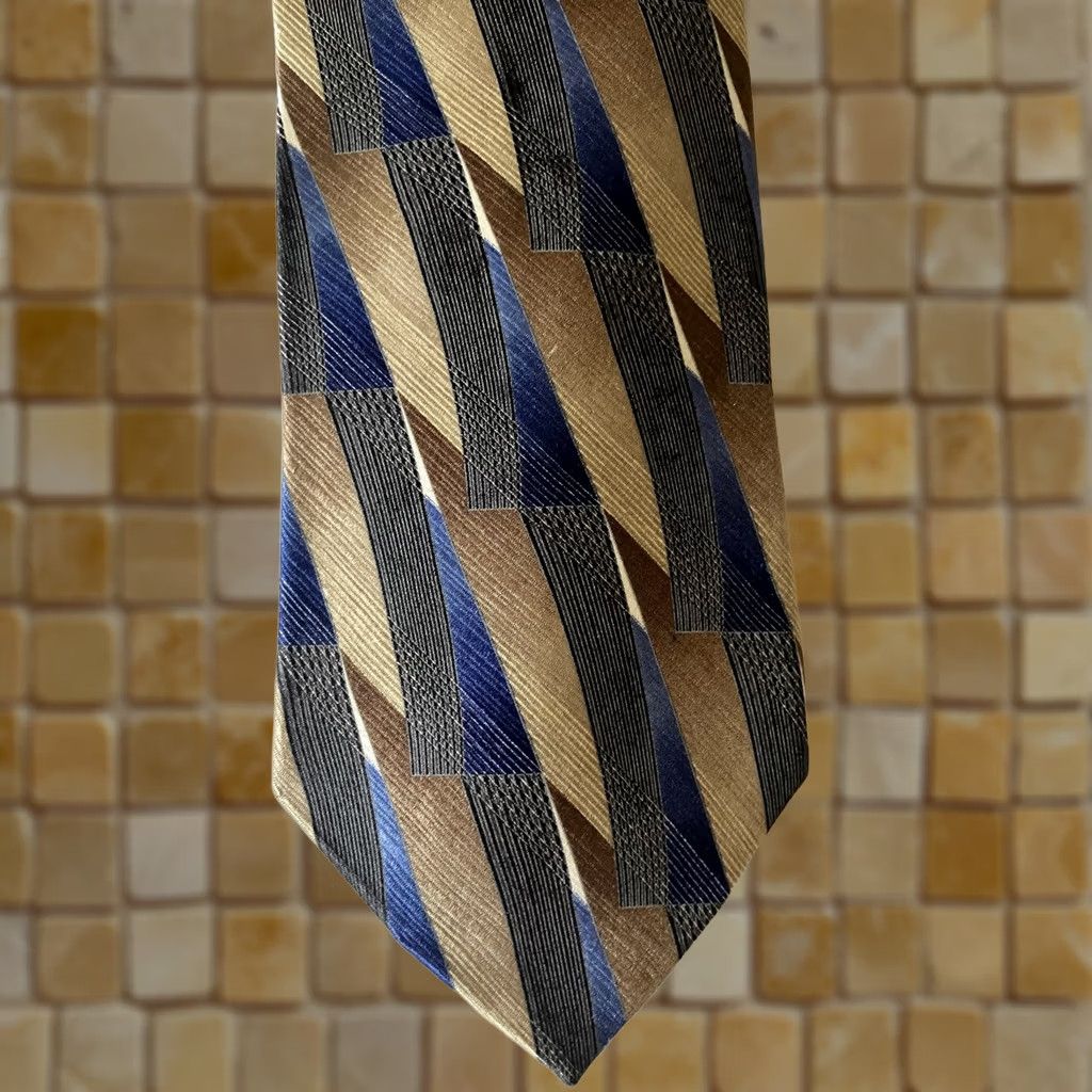 Vintage NWT J Z Richard Necktie 100% Silk Blue Geometric Diamonds