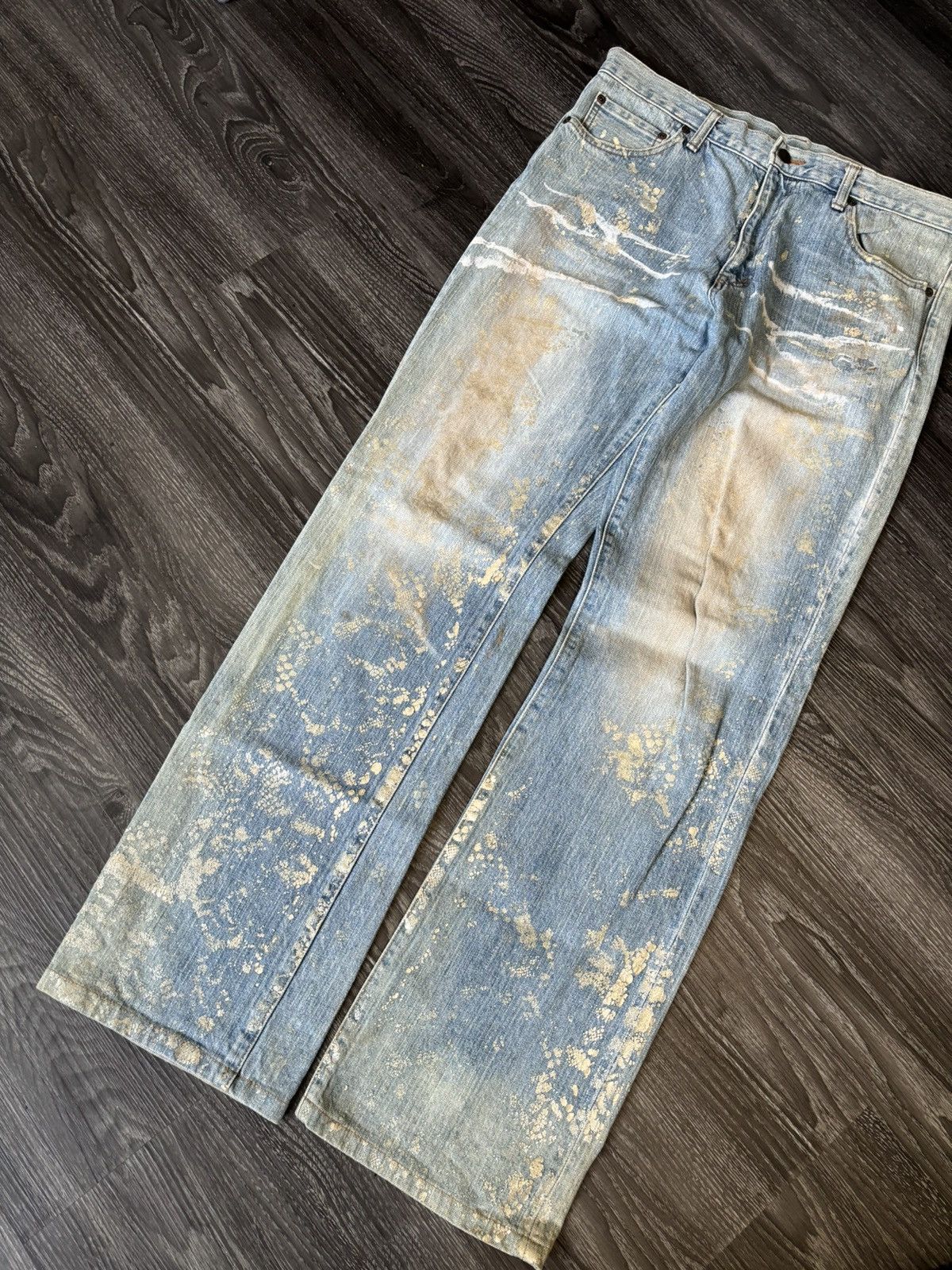 Yoshiyuki Konishi Gold Painted Denim Size US 32 / EU 48 - 3 Thumbnail