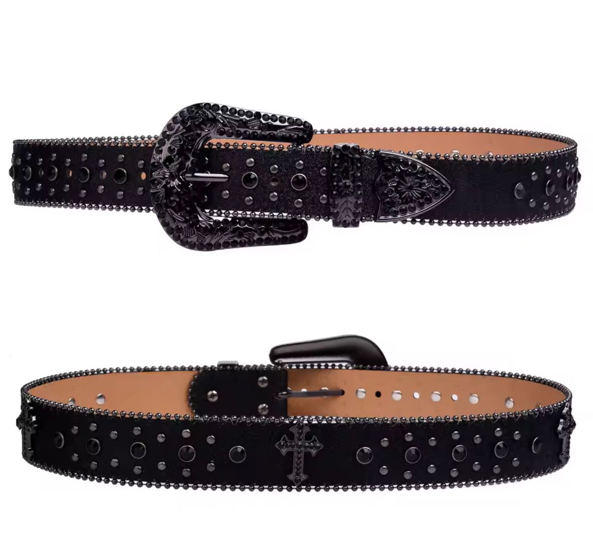 Japanese Brand Unisex Trendy Gothic Punk Cowboy Rhinestone Buckle Belt Size 38 - 3 Thumbnail