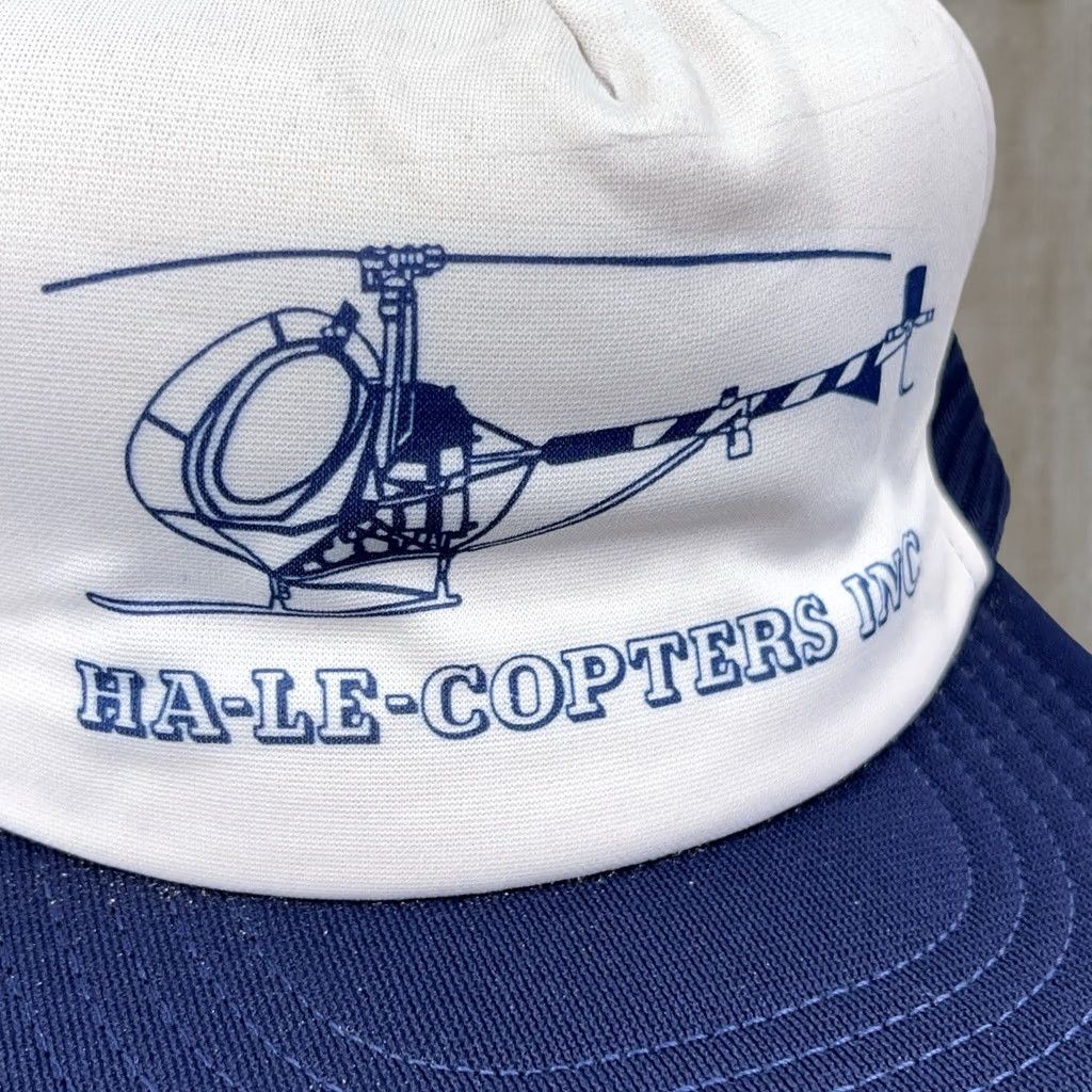 Vintage VINTAGE Trucker Hat Cap USA 80s 90s Blue White Ha-Le-Copters Adjustable Mesh Back Men One Size Cap Hat Brown? Size ONE SIZE - 1 Thumbnail