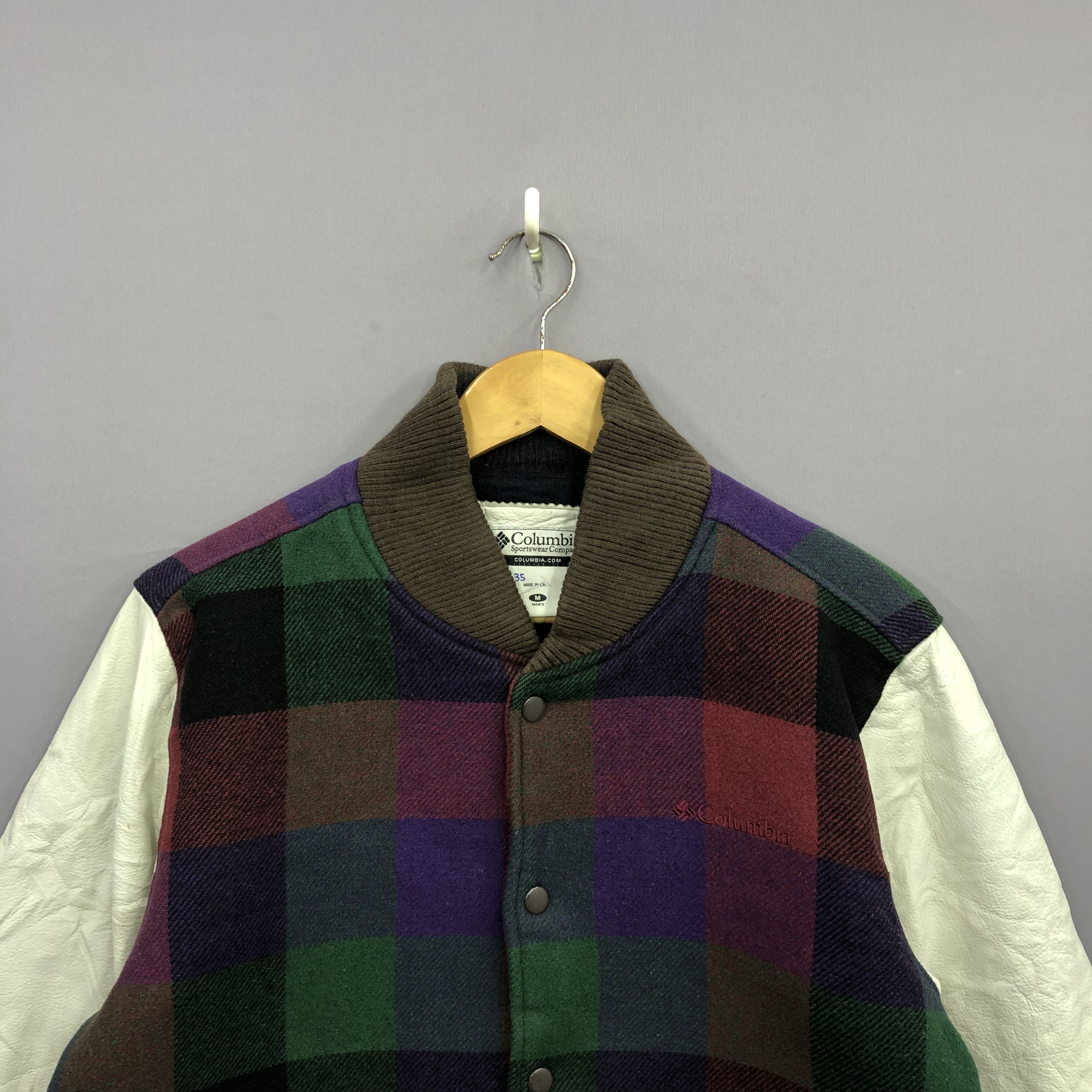 Columbia × Vintage Vintage Columbia Plaid Leather Varsity Wool Jackets Size US S / EU 44-46 / 1 - 5 Thumbnail