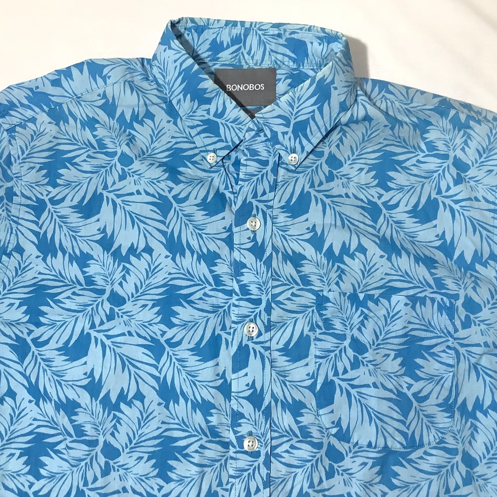 Bonobos Bonobos Shirt Mens M Blue Tropical Leaf Print Button-Down Slim Fit Cotton Size US M / EU 48-50 / 2 - 2 Thumbnail