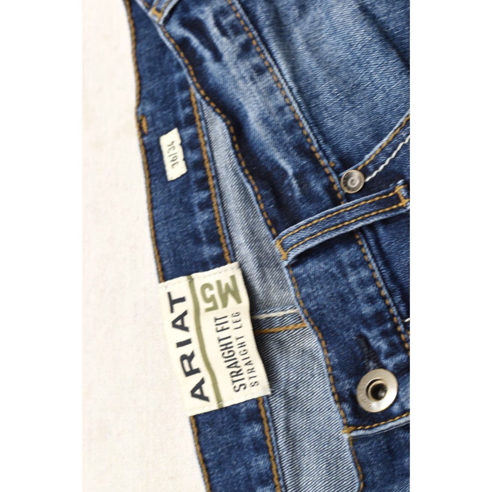 Ariat Ariat Jeans Men's 36x34 Straight Fit Blue Medium Wash Denim Stretch Cotton 5-Pocket Logo Cowboy Western Modern Straight Mens Size US 36 / EU 52 - 6 Thumbnail