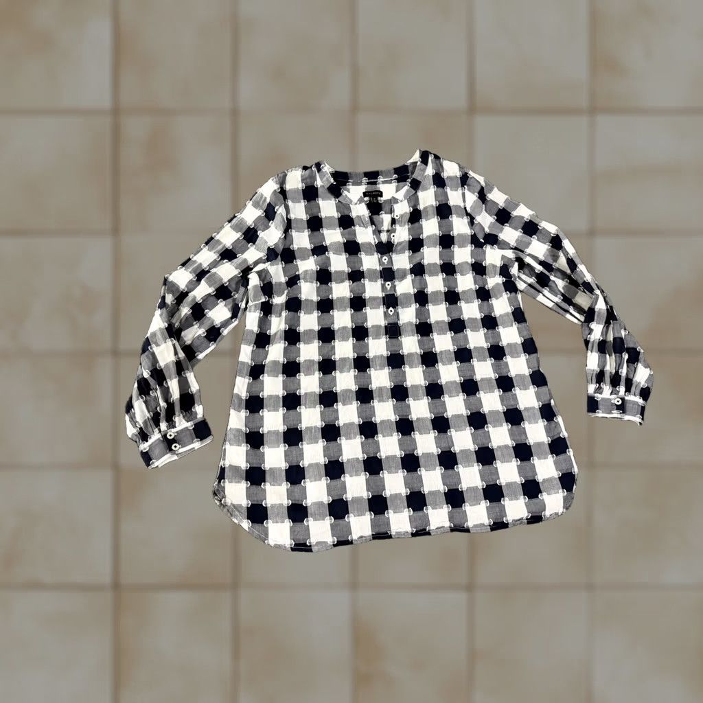 Talbots Talbots Shirt Womens Medium Blue Check Plaid Henley Long Sleeve Tunic Top Size M / US 6-8 / IT 42-44 - 1 Thumbnail