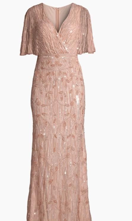 image of Designer (4) New Mac Duggal Embellished Cap Sleeve Wrap Trumpet Gown in Pink, Women's (Size XL)