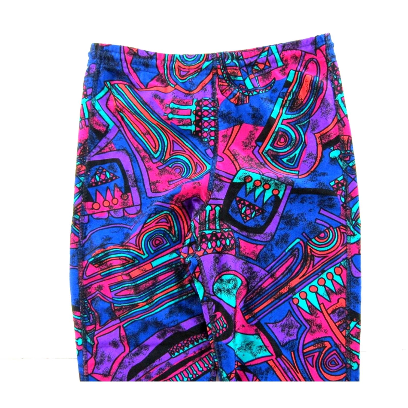 Pinko VINTAGE Moving Comfort Legging Women L Pink Purple Green Stretch Abstract Retro Geometric Activewear, Casual Womens Legging L Pink Retro Stretch Size 36" / US 14 / IT 50 - 3 Thumbnail