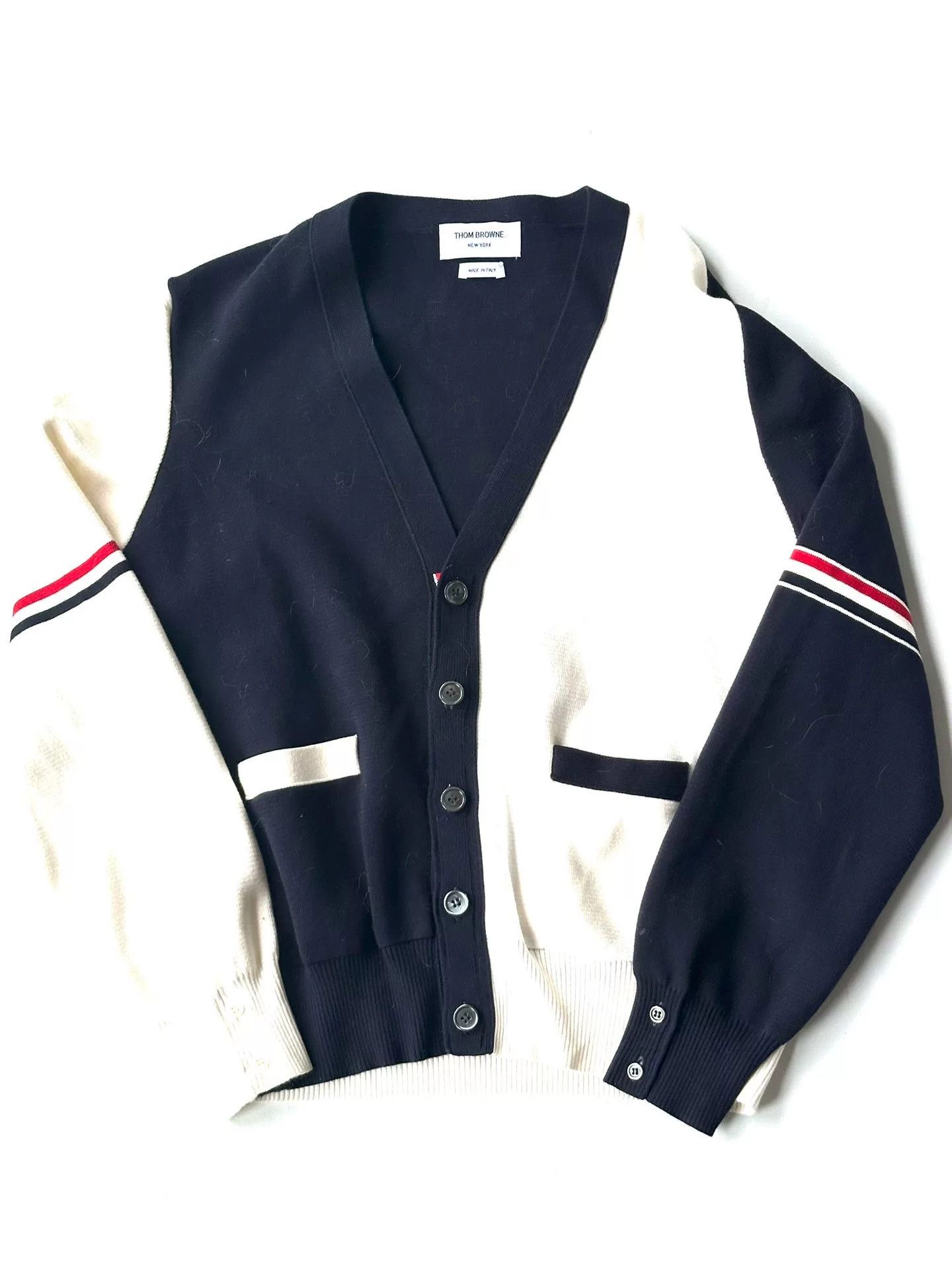 Thom Browne Thom Browne White Blue Panel Cardigan Size US XL / EU 56 / 4 - 1 Thumbnail