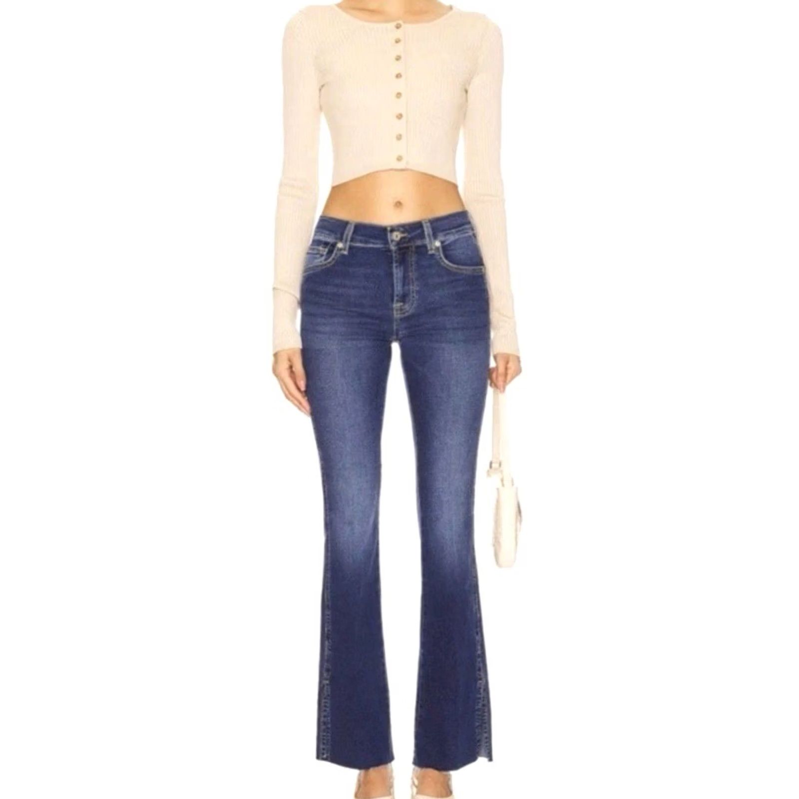 7 For All Mankind 7 For All Mankind Tailorless Bair Duchess With Side Slit Jeans / Sz 28 - Blue Denim, Bootcut, 5-Pocket, High Rise, Dark Wash, Regular Fit Size 28" / US 6 / IT 42 - 3 Thumbnail