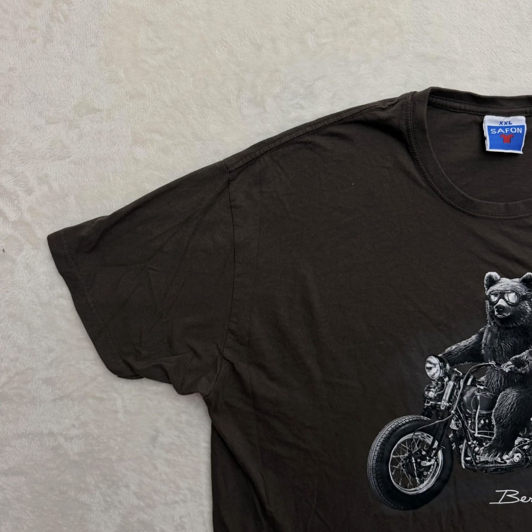 Vintage Safon Shirt Mens 2XL Brown Berlin Bear Motorcycle Graphic T-Shirt Tee Streetwear Size US XXL / EU 58 / 5 - 6 Thumbnail