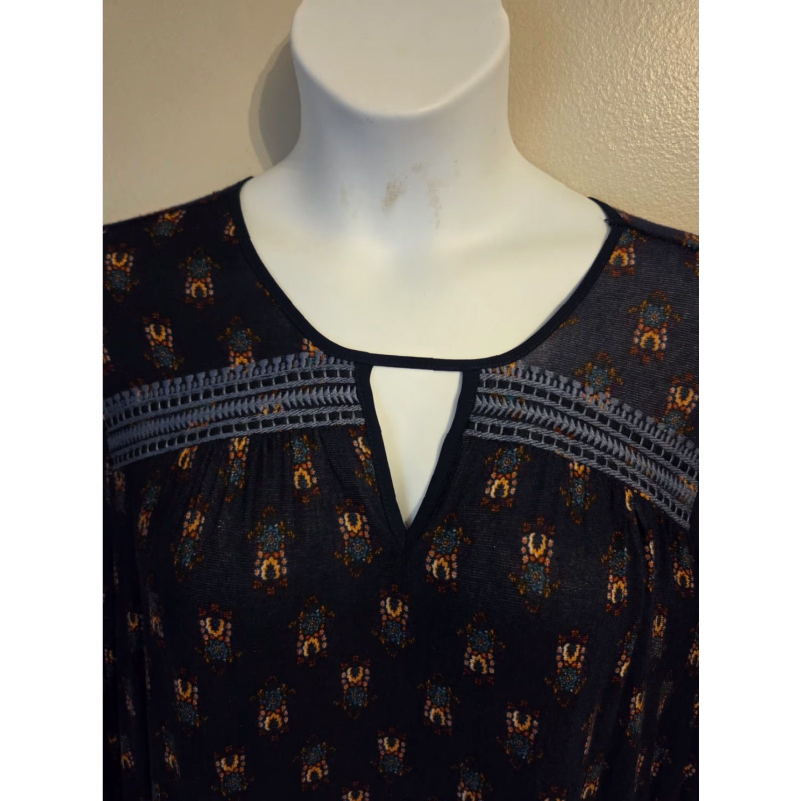 Vintage VINTAGE America Blues Navy Blue Embroidered Stretchy Sheer Top Hippie Boho XL Shirt Womens Size XL / US 12-14 / IT 48-50 - 2 Thumbnail