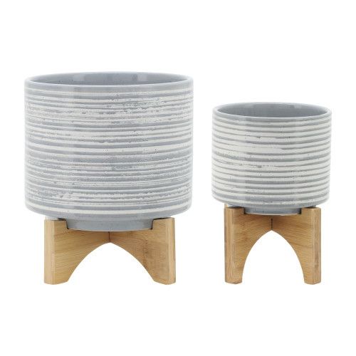Designer × Homemade CERAMIC, S/2 5/8" PLANTER ON STAND, GRAY Size US L / EU 52-54 / 3 - 1 Thumbnail