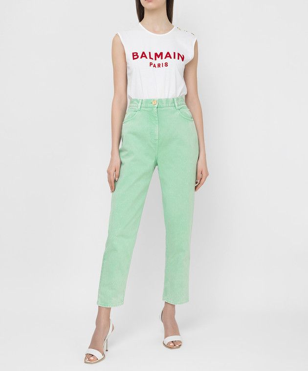 Balmain o1y0625 Denim Pant in Light Green Size 30" / US 8 / IT 44 - 2 Thumbnail