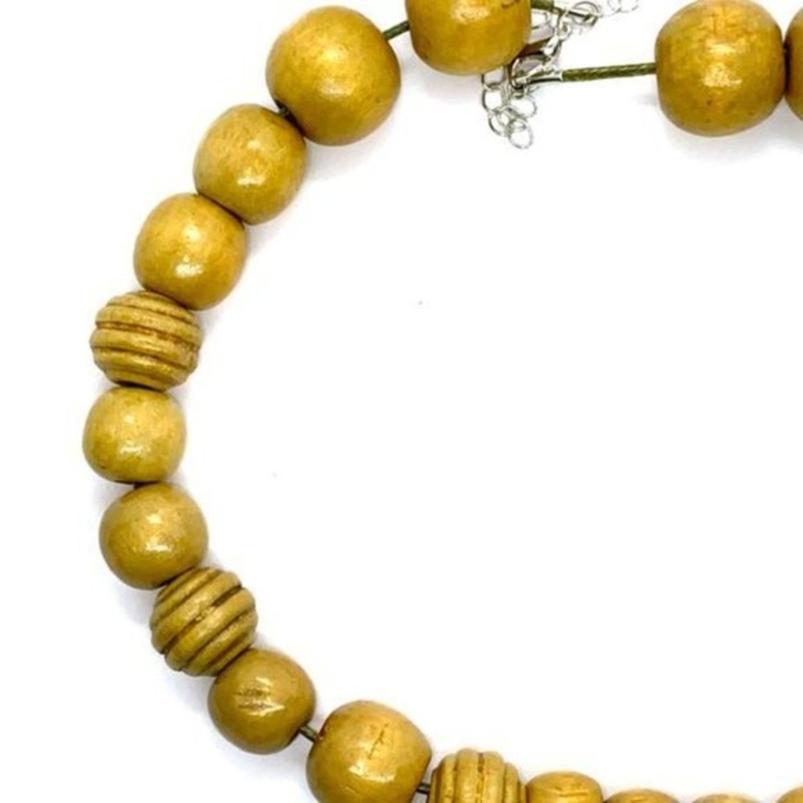 Handmade Handmade Wooden Beaded Necklace Round Textured Size ONE SIZE - 4 Thumbnail