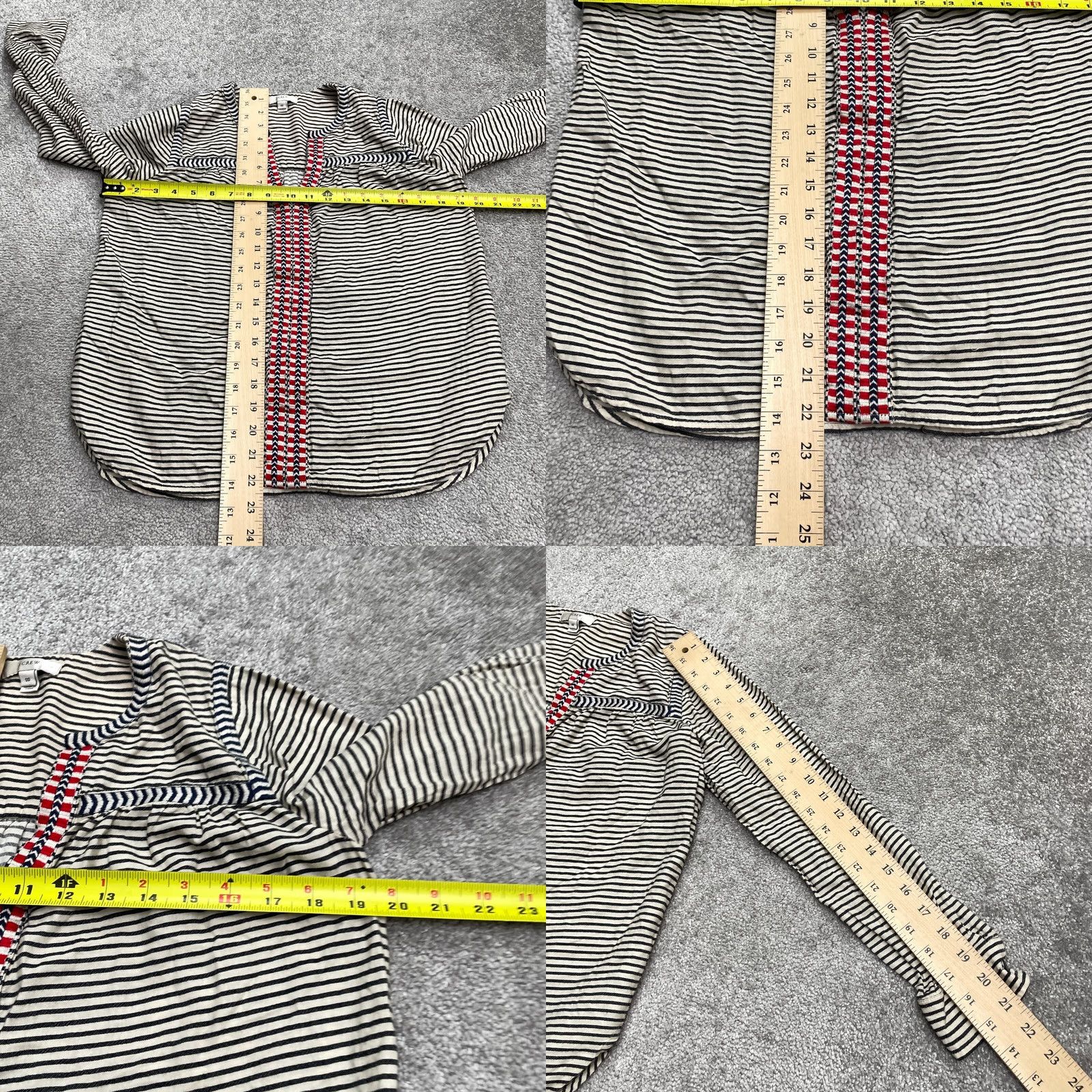 J.Crew J.Crew Embroidered Peasant Blouse Womens 00 Black Ivory Striped Casual Size XXS / US 00 / IT 34 - 8 Thumbnail