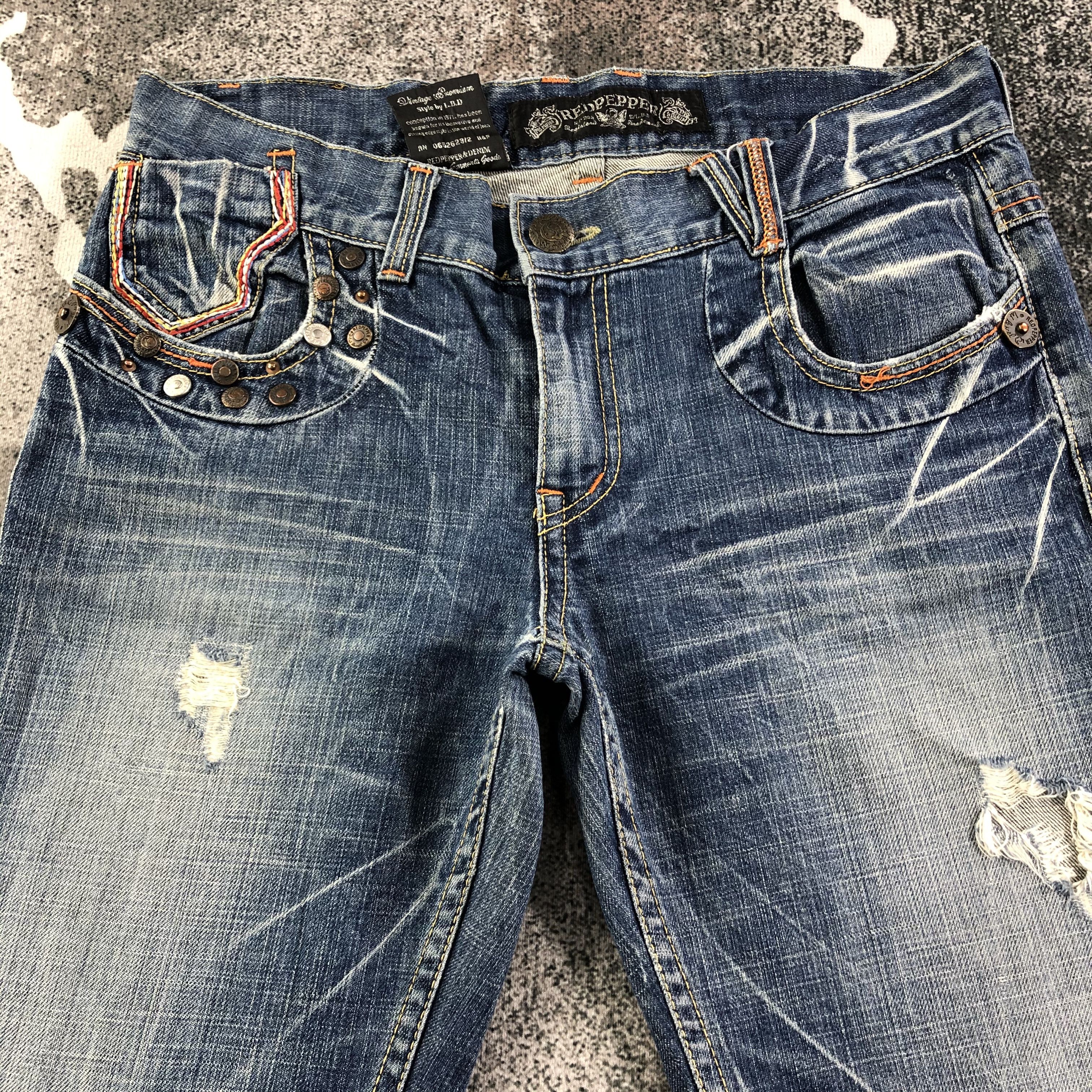 Japanese Brand Red Pepper Jeans Faded Blue Distressed Denim KJ1744 Size US 32 / EU 48 - 3 Thumbnail