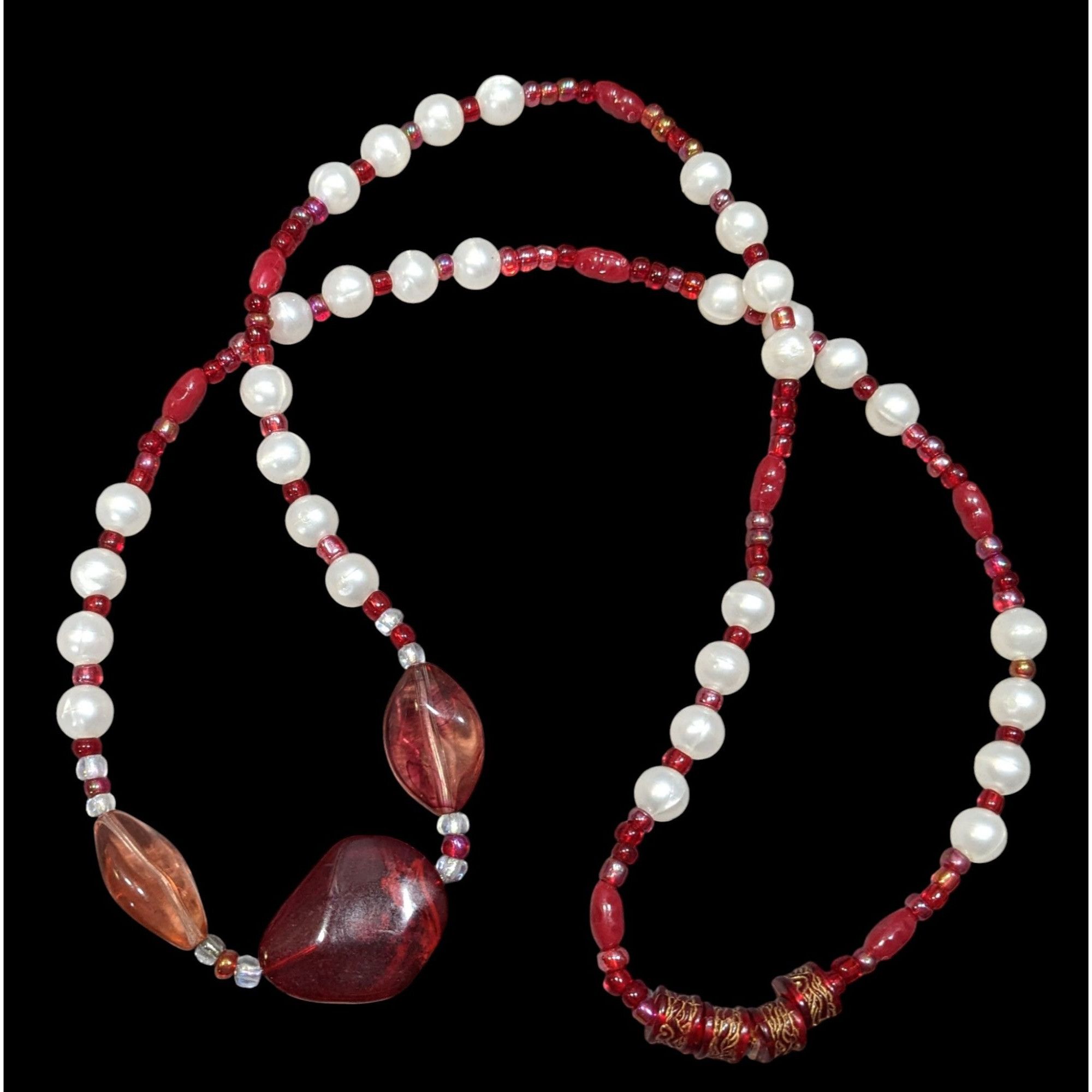 Other Elegant Red And White Glass Faux Pearl And Acrylic Beaded Ne Size ONE SIZE - 1 Thumbnail