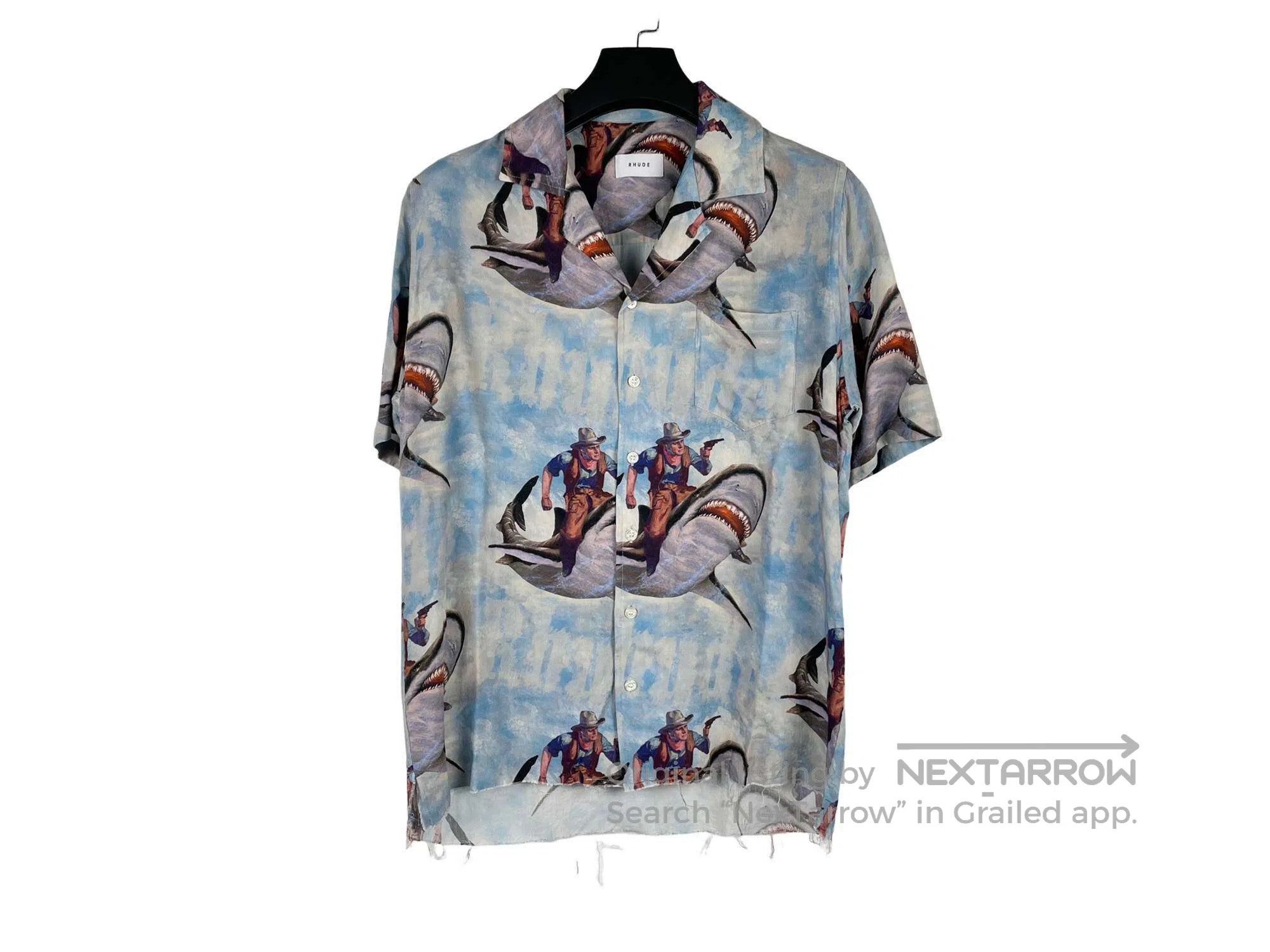 Rhude rhude Shark Print Destroyed Fringe Short Sleeve Shirt Size US XS / EU 42 / 0 - 1 Thumbnail