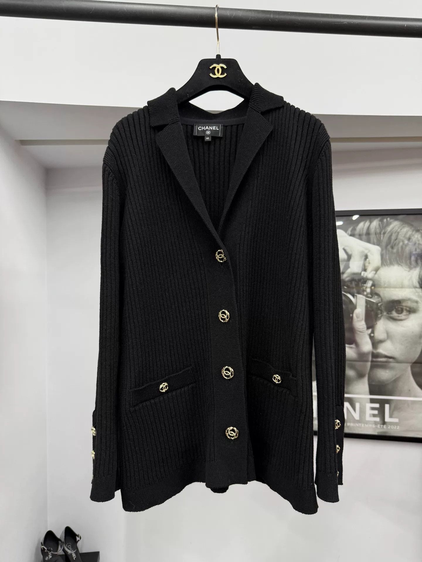 Chanel Chanel Black Gold Button Knit Cardigan Size US M / EU 48-50 / 2 - 1 Thumbnail