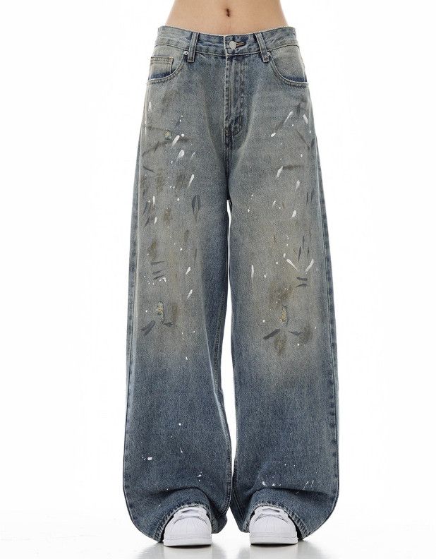 Vintage American street retro washed distressed loose splatter jeans Size US 32 / EU 48 - 4 Thumbnail