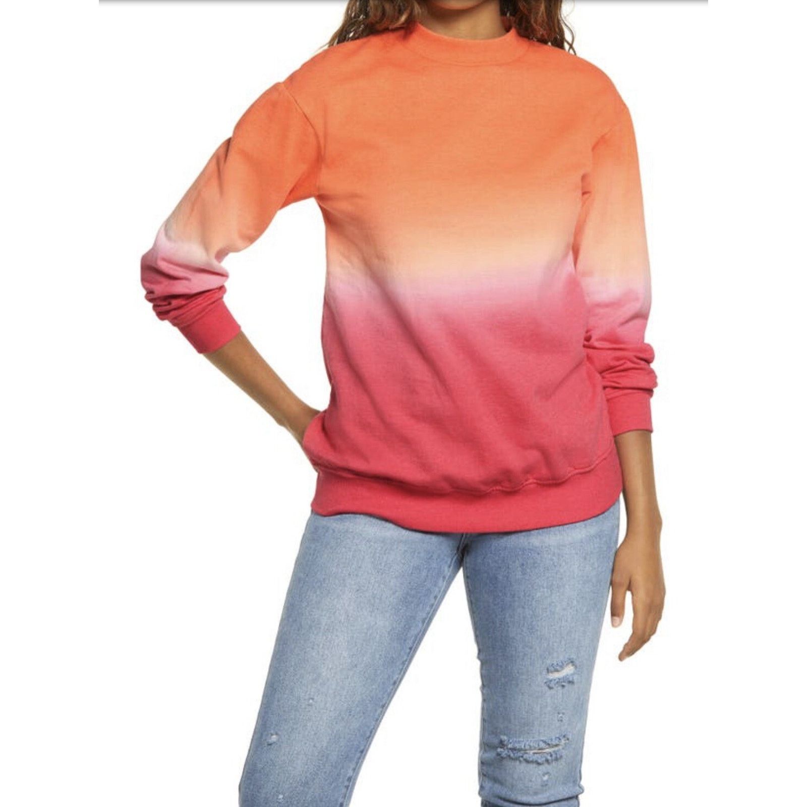 BP. BP. Dip Dye Crewneck Sweatshirt In Red XS Sweater A003136 Size XS / US 0-2 / IT 36-38 - 1 Thumbnail