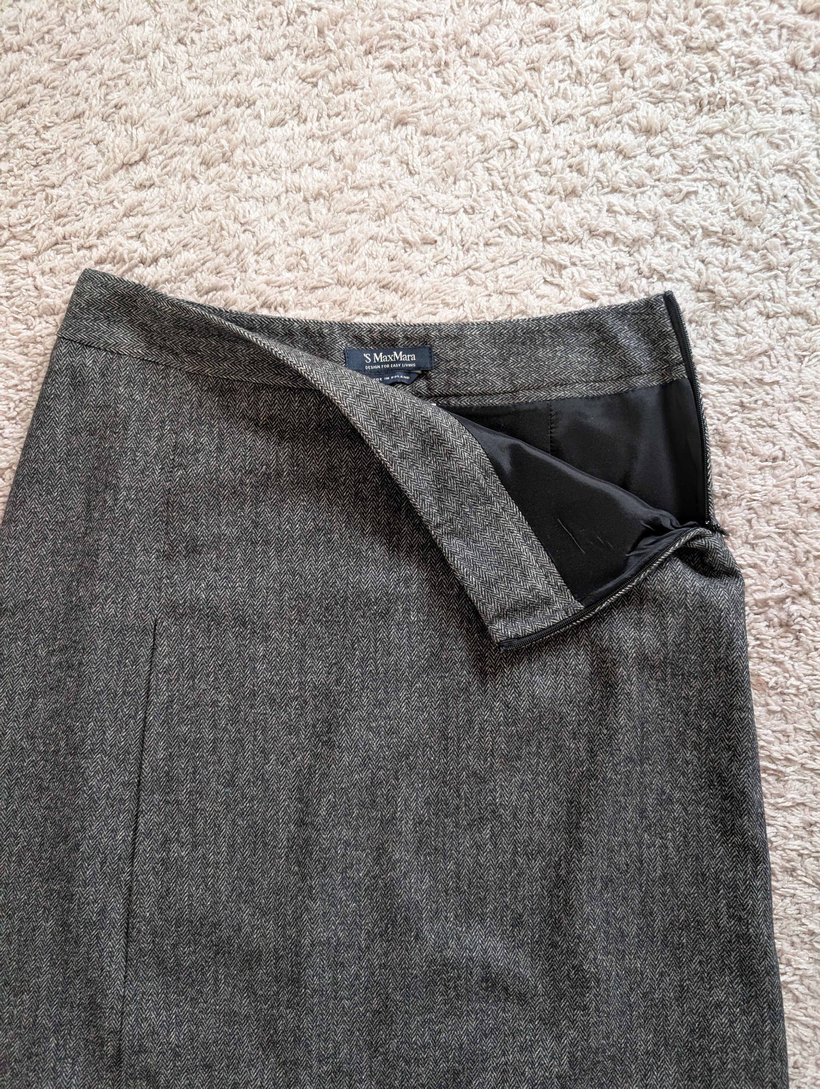 Max Mara 'S Max Mara Gray Herringbone Virgin Wool Asymmetric Skirt Size 27" / US 4 / IT 40 - 7 Thumbnail