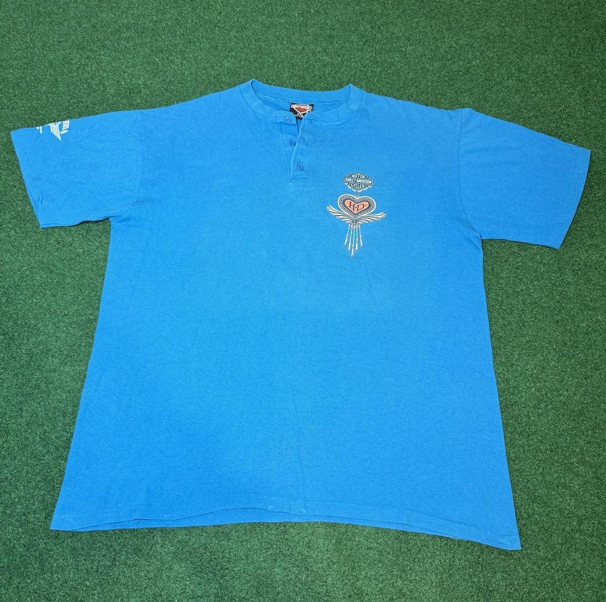 Harley Davidson × Vintage Vintage 90s Harley Davidson RARE Kauai Hawaii Blue T Shirt Size US XXL / EU 58 / 5 - 1 Thumbnail