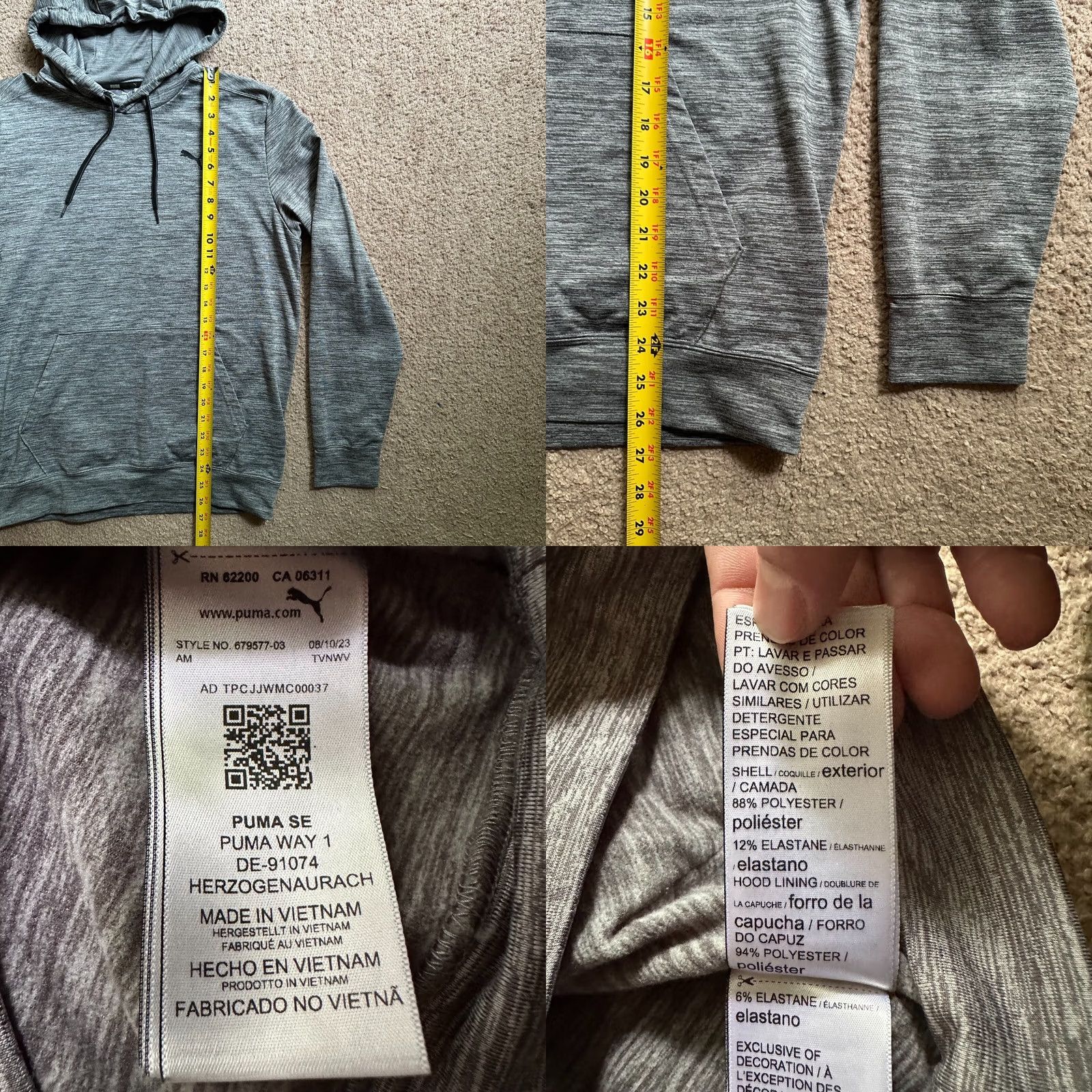 Puma Puma Hoodie Mens Medium Grey Pullover Sweatshirt Long Sleeve Pocket Size US M / EU 48-50 / 2 - 8 Thumbnail