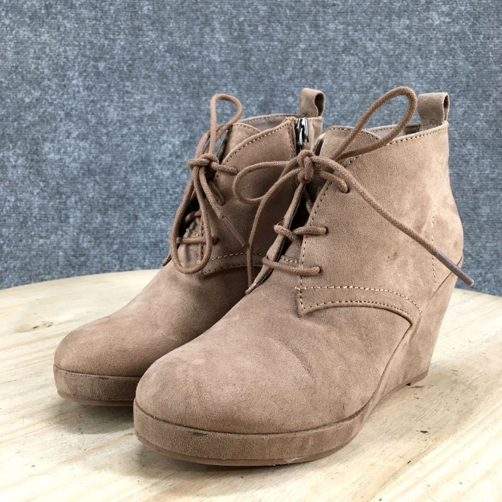 Dolce Vita DV Dolce Vita Boots Womens 6 Lace Up Wedge Ankle Booties Brown Fabric Side Zip Boots Shoes Women MD Heel Casual Autumn Winter Shoes Mens Womens Size US 6 / IT 36 - 7 Thumbnail