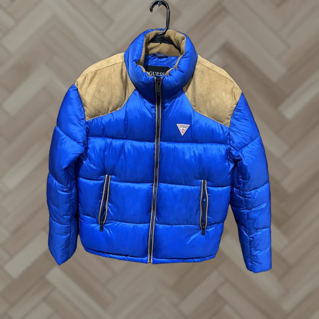 GUESS Men’s Puffer Jacket Larry Small Blue NWT