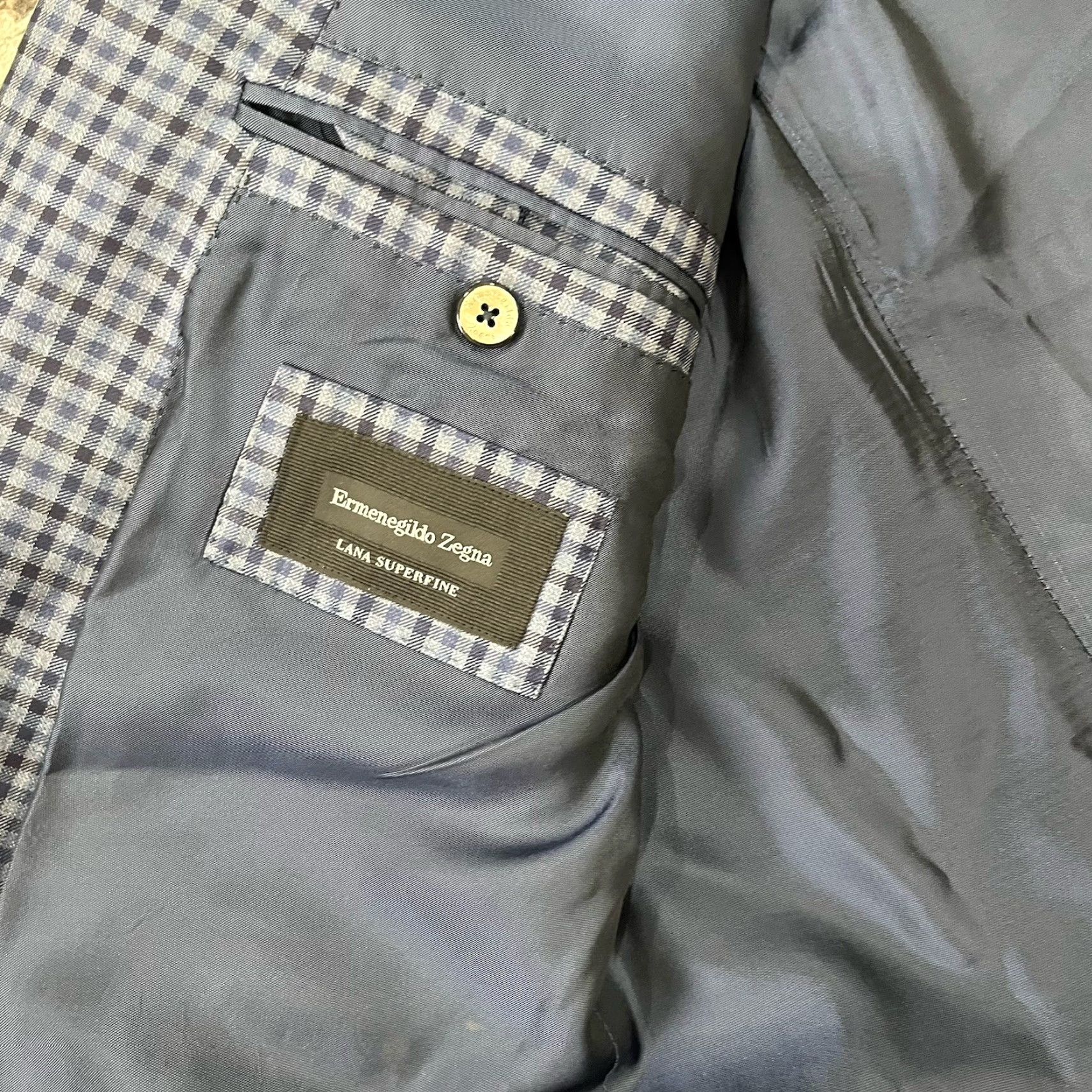 Ermenegildo Zegna Ermenegildo Zegna Sport Coat Mens 40R Plaid Wool Blue Gray Mila Check Single-Breasted 2-Button Notch Lapel Italy Navy? Size 40R - 4 Thumbnail