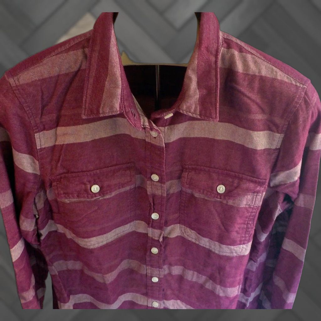 J.Crew VINTAGE J.CREW Shirt Striped 100% Cotton Button-Up Magenta Medium Womens Long Sleeve Casual Size M / US 6-8 / IT 42-44 - 1 Thumbnail